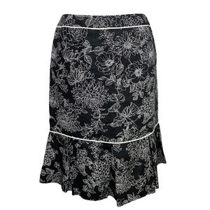 Ann Taylor LOFT Women’s Floral Ruffle Hem Black White Linen Skirt